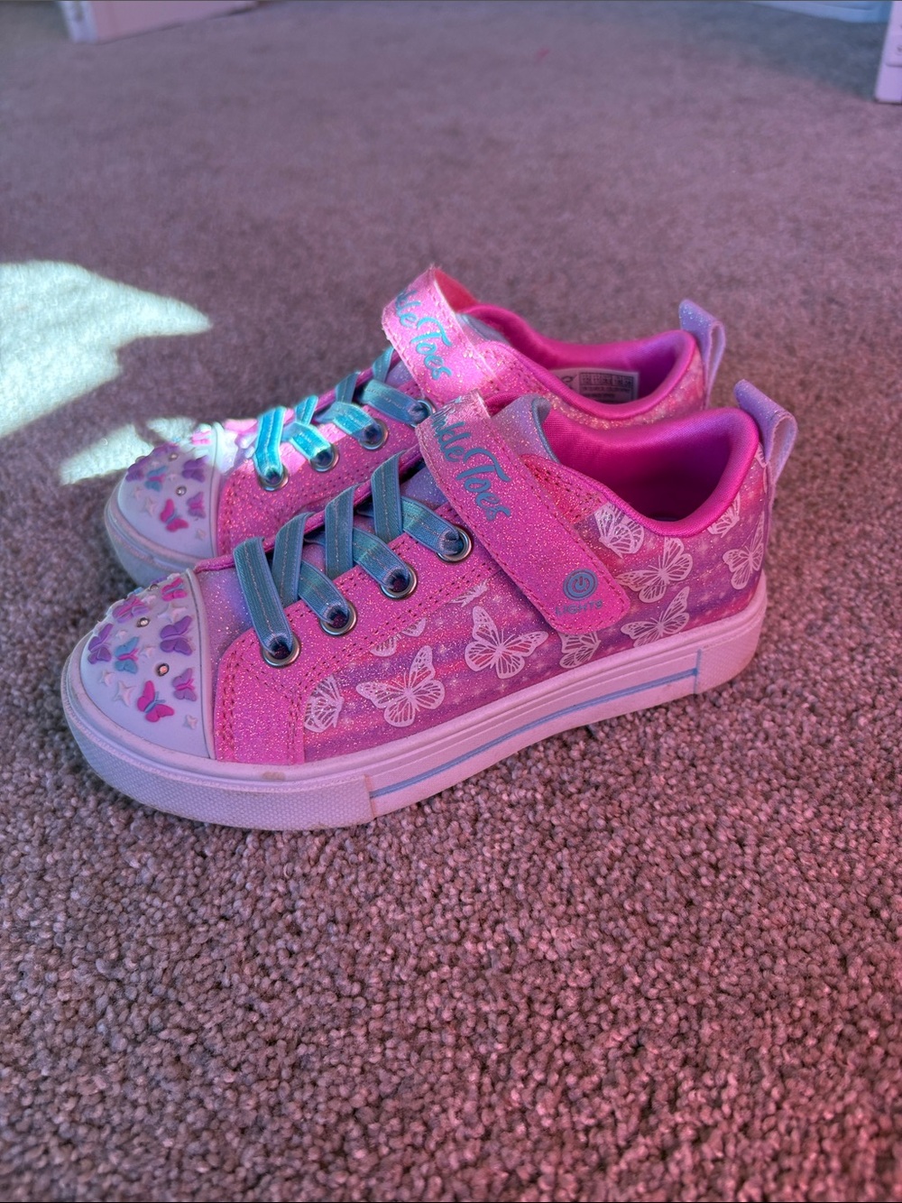 Skechers Girls Pink Butterfly Glitter Light-Up Sneakers